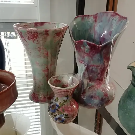 C/LYNN TRICKLE GLAZE VASES + JUG