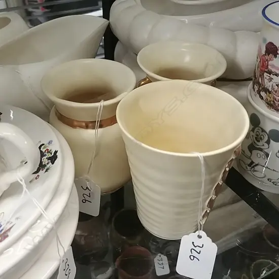 C/LYNN YELLOW GLAZE VASES X 3