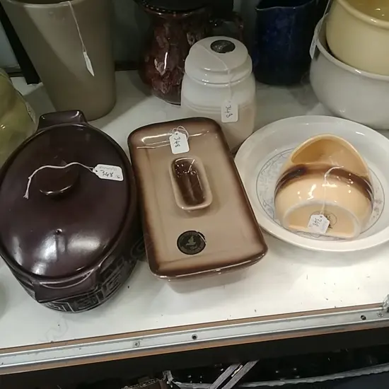 TEAL POTTERIES CASSEROLES/DISH/SALT PIG