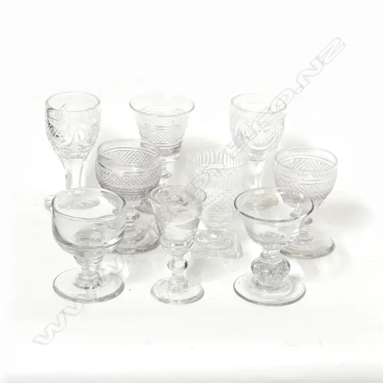 Nine various small glasses