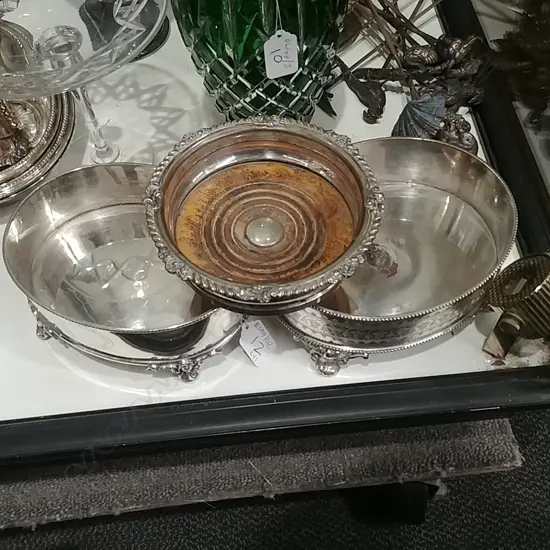 2 UNUSUAL EPNS WINE & DISH RINGS PLUS 1