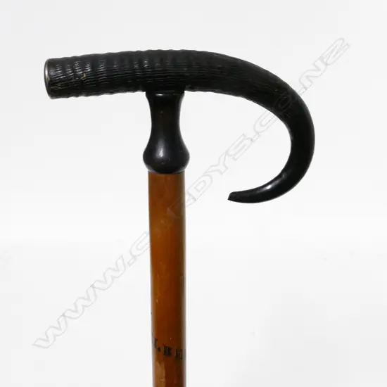 A European chamois horn handled walking stick