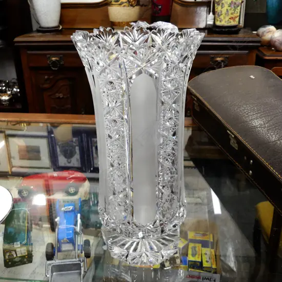 LARGE CUT GLASS VASE 