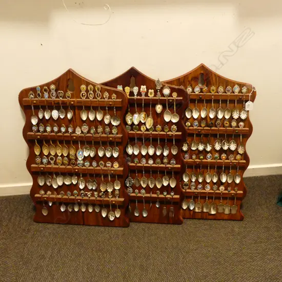 COLLECTION OF TEASPOONS ON DISPLAY BOARDS