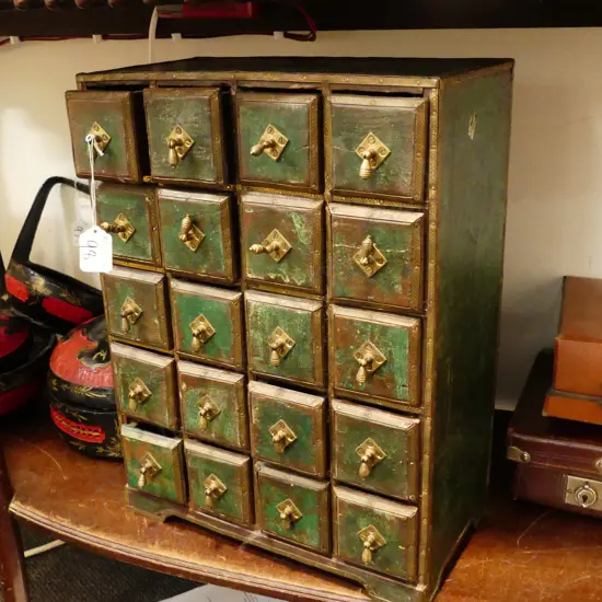SML GREEN PAINTED APOTHECARY CABINET