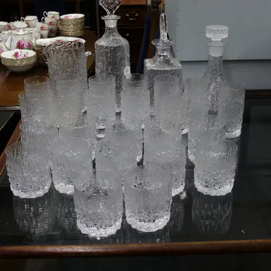 A selection of Whitefriars 'Glacier' & 'Everest' glass tableware designed by Geoffrey Baxter c.1967-1974