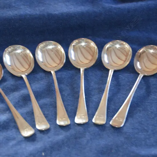 6 PRINCES PLATE SOUP SPOONS C1910