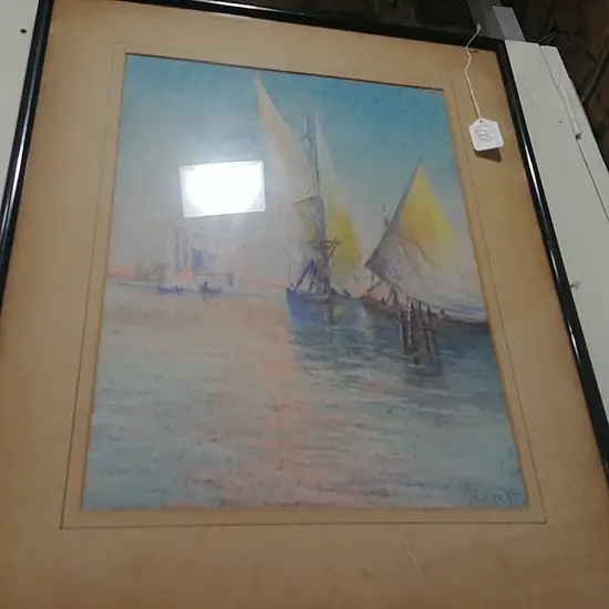 JD PERRET PASTEL - BOAT SCENE