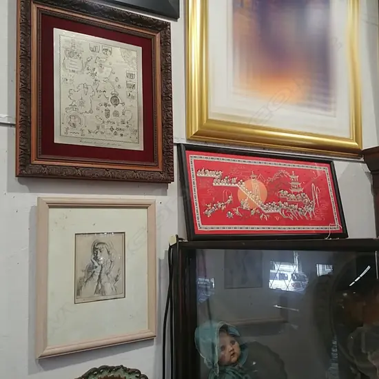 CHINESE EMBROIDERY & 2 ART WORKS