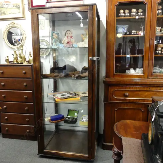 1920'S TALL SQUARE STANDING SHOP DISPLAY CABINET