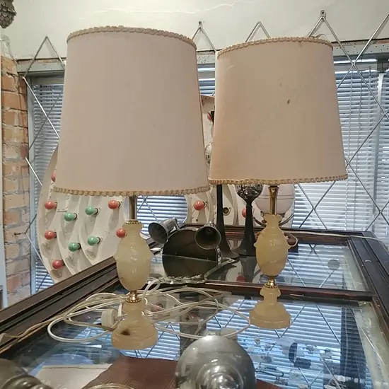 PAIR ALABASTER TABLE LAMPS