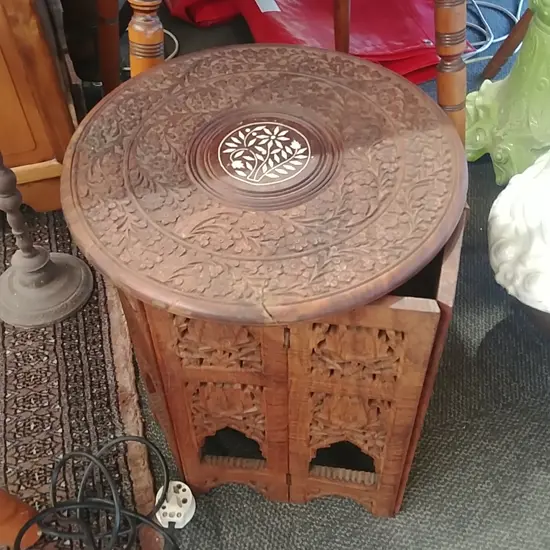 TEAK CARVED SIDE TABLE