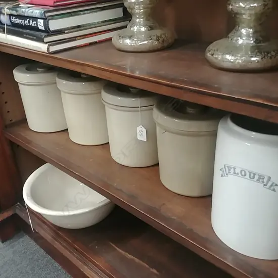 N.Z. MADE 4 LIDDED CANISTERS + FLOUR CANISTER