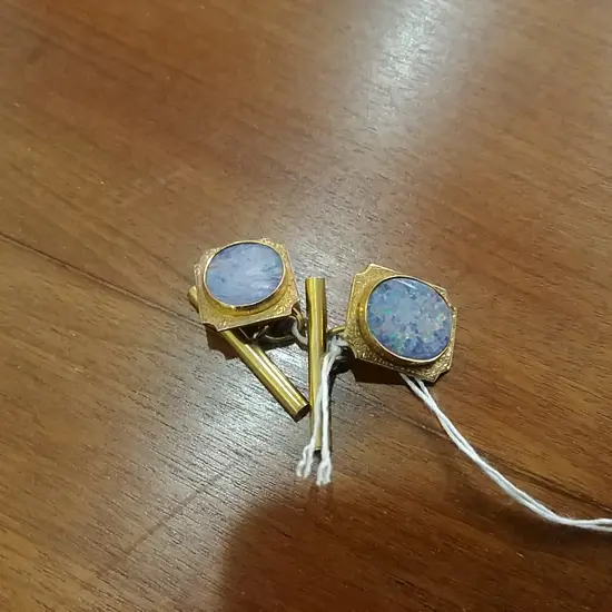 PR 9CT YELLOW GOLD OPAL DUBLET CUFFLINKS