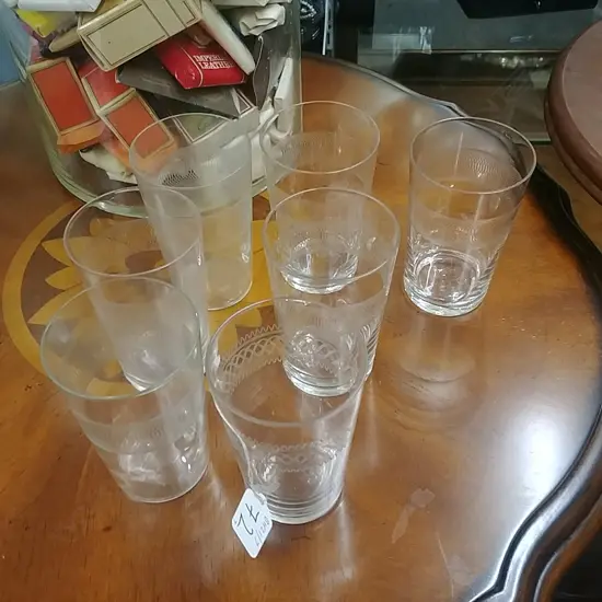 7 EDWARDIAN ETCHED GLASSES