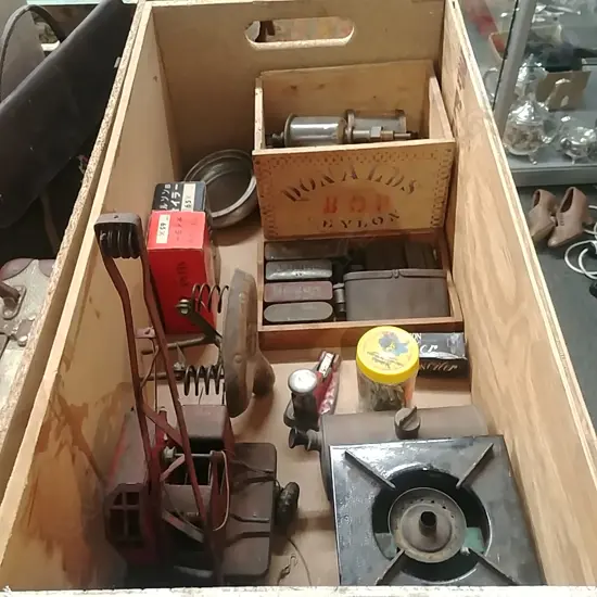 BOX PLUGS TIN TOY BIKE SEAT ETC