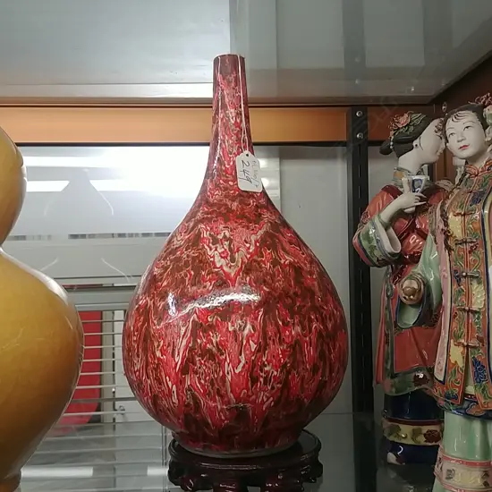 CHINESE MULTI COLOUR GLAZED VASE ON STAND