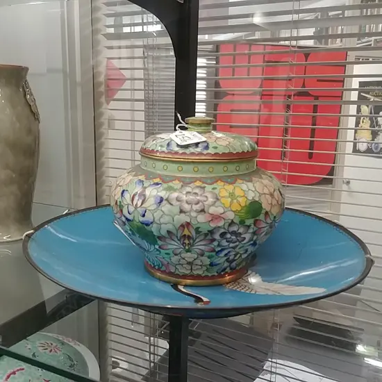 CLOISONNE PLATE & LIDDED JAR