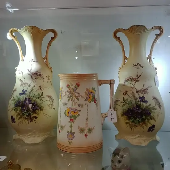 PR OF EDWARDIAN VASES+DEVON JUG