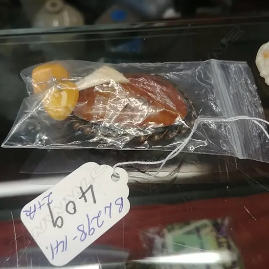 AMBER BROOCH, PR EARRINGS, SHARKS TOOTH