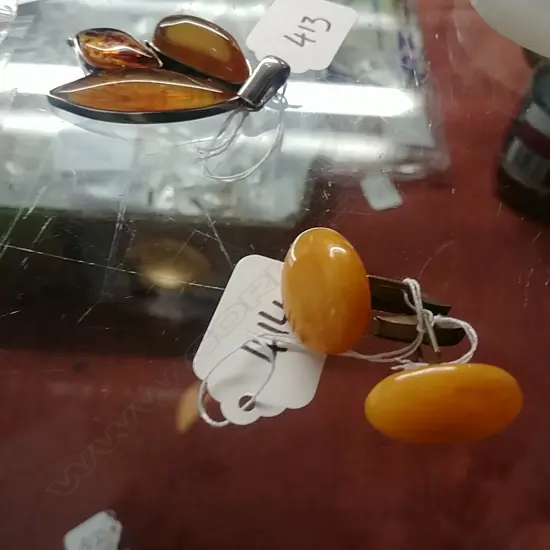 BUTTERSCOTCH AMBER & SILVER PR CUFFLINKS