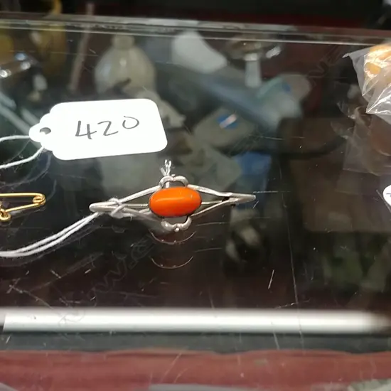 SIL. ORANGE STONE BROOCH