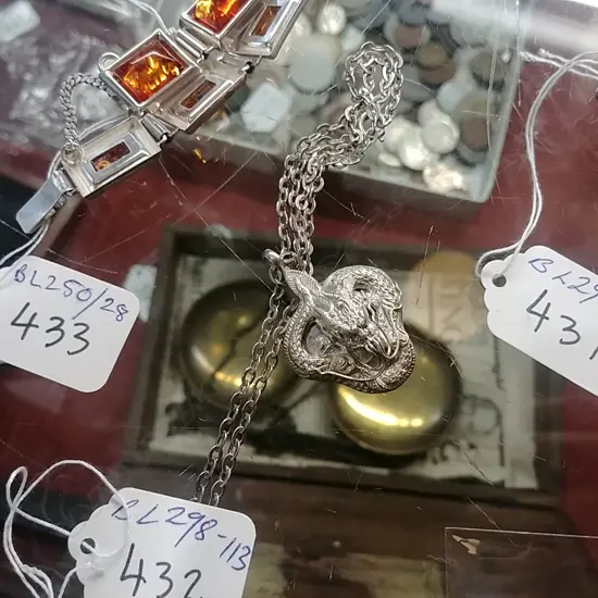 CHINESE SILVER DRAGON PENDANT ON CHAIN