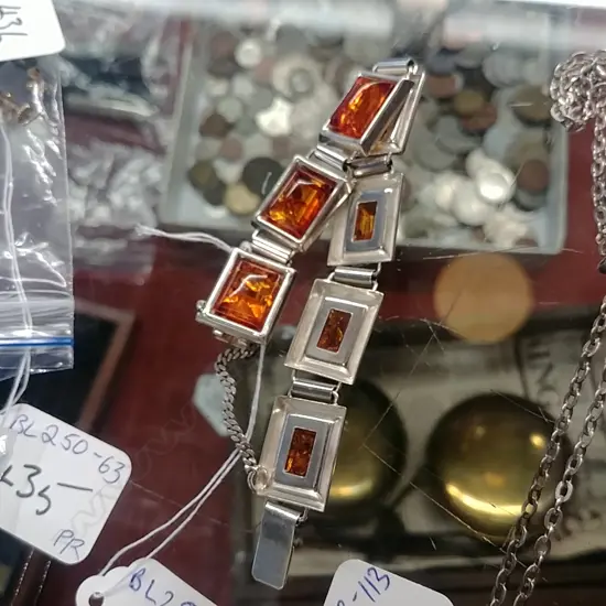 SILVER SILVER AND AMBER BRACELET