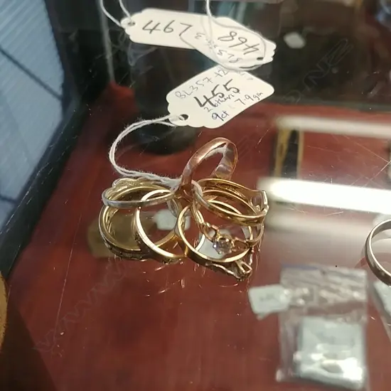 9ct GOLD RINGS (7.9gm) + 2 OTHERS