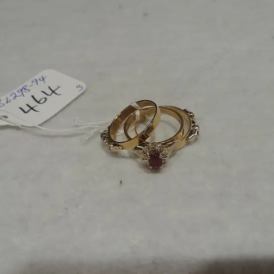 9CT RUBY & DIA. 3 RING SET