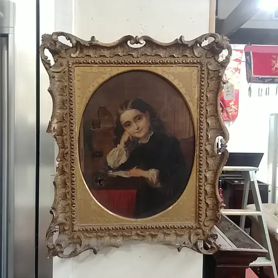 ANTIQUE OIL OF YOUNG GIRL IN GILT FRAME - AF