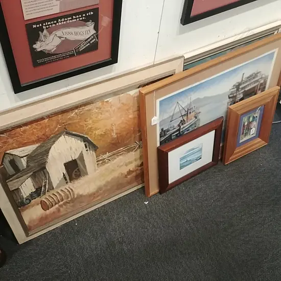 5 FRAMED PRINTS W/COLOUR+OIL