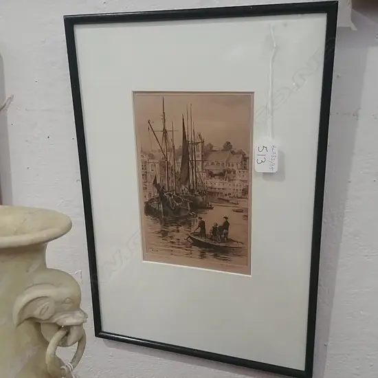 ETCHING BY HENRY G. WALKER - 'JONQUAY HARBOUR'
