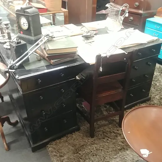 EBONISED TWIN PEDESTAL DESK