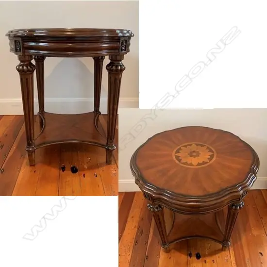 INLAID FRENCH STYLE SIDE TABLE CIRCULAR SERPENTINE TOP