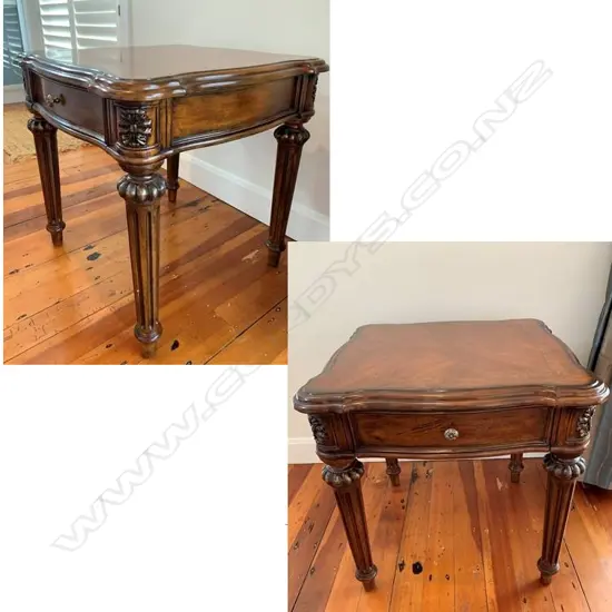 INLAID FRENCH STYLE SIDE TABLE SERPENTINE SQUARE TOP
