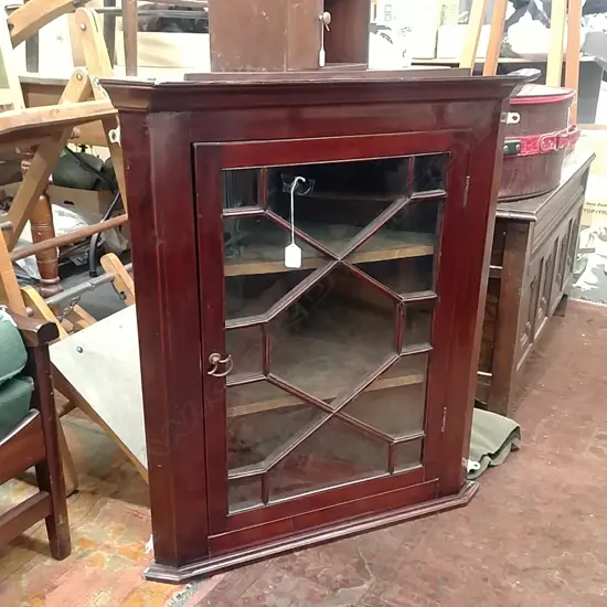 MAHOGANY GLAZED CORNER CUPBOARD