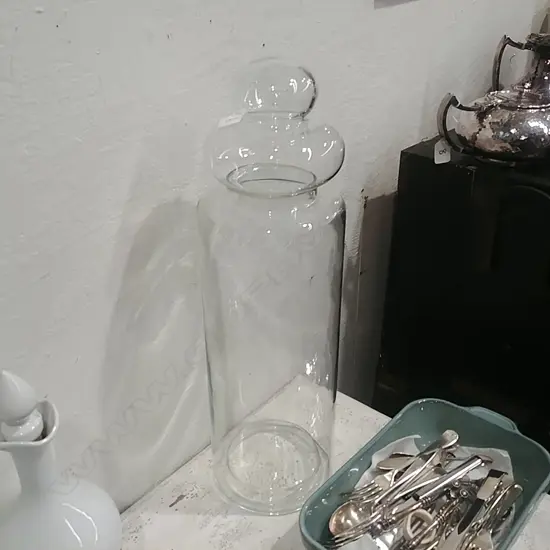TALL GLASS LIDDED JAR 