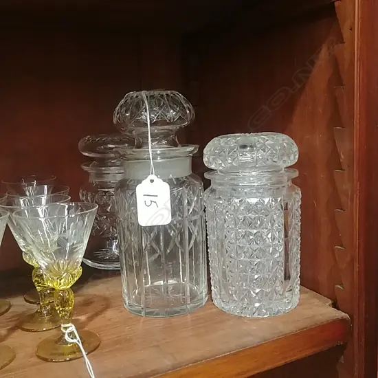 3 CRYSTAL PICKLE JARS