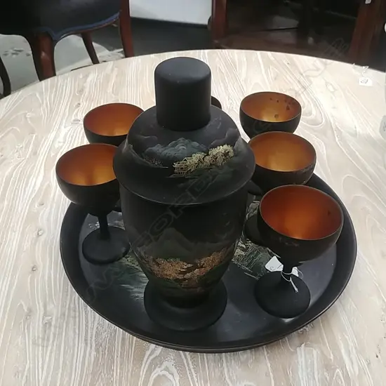 JAPANESE LACQUER TRAY AND GOBLETS