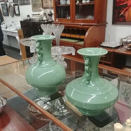 PR GREEN CHINESE VASES 