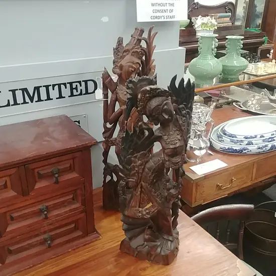 2 BALINESE WOOD CARVED FIGURES