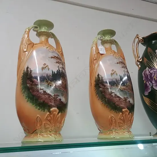 2 LARGE HANDPAINTED VICT. VASES