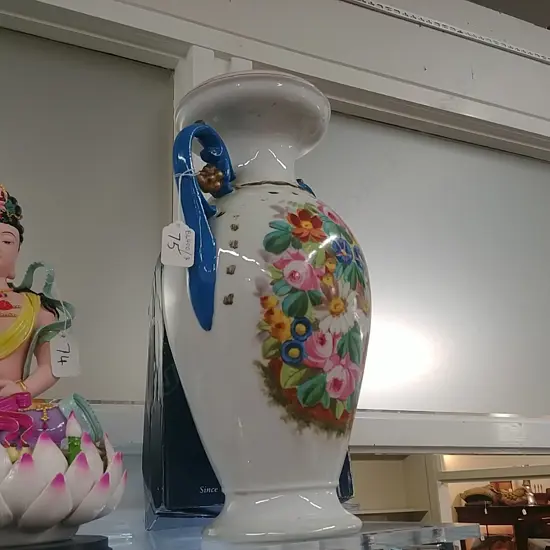 MILK GLASS HAND PAINTED VASE