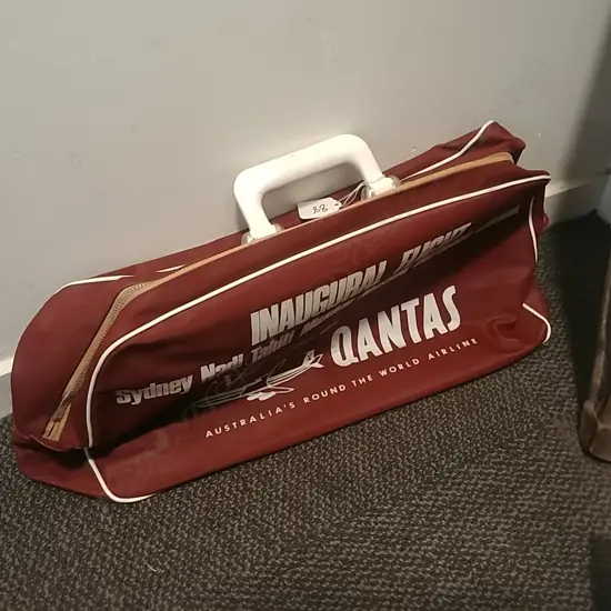 1960S QANTAS CANVAS CARRYON BAG, INAUG FLIGHT