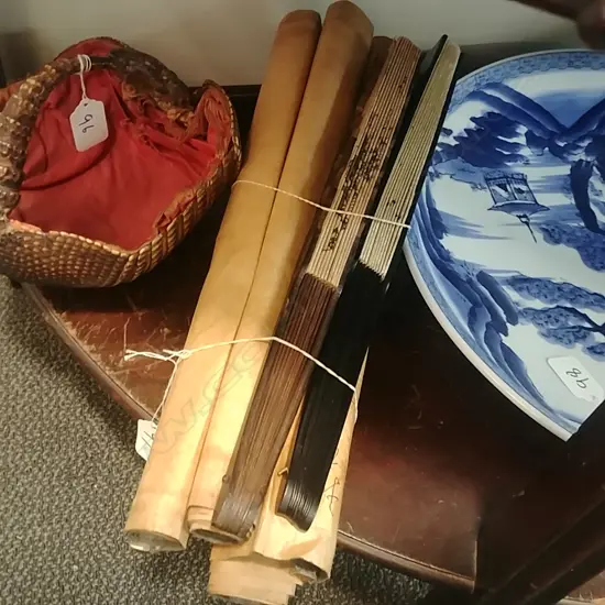 5 CALLIGRAPHY SCROLLS + 2 FANS