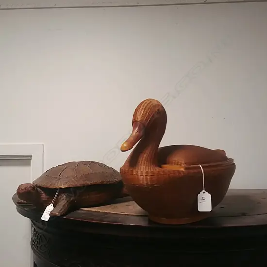 2 FINELY WOVEN RAFFIA ANIMAL BASKETS