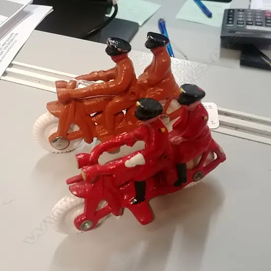 TWO FUN-HO TANDEM MOTORBIKES W/ RIDERS