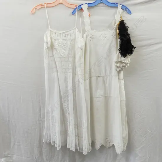 2 EDWARDIAN NIGHTIES & BED CAPS 