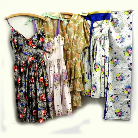 4 SUN FROCKS WITH ONE MATCHING SHAWL